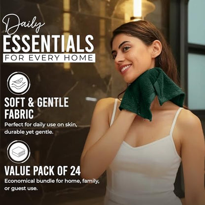 RIVERSIDE Pack of 24 Wash Cloths for Showering, 12 x 12 Inches, Super Soft & Absorbent, 100% Cotton Washcloths Premium Quality Flannel Face Cloths for Bathroom, Gym, Spa (Hunter Green, 24 Pack) - color: Hunter Green