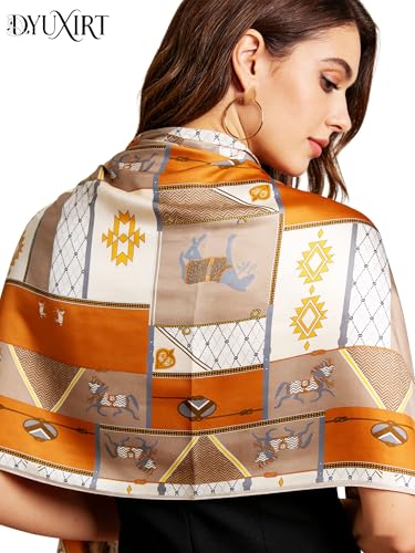 100% Mulberry Silk Oversized Women’s Sun-Shielding Shawl Formal Evening Neckwear Featherlight Airy - color: N29-geo Patch Scarf（69" X 21"inch）