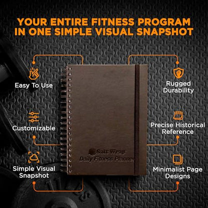 Daily Fitness Planner - Gym Workout Training Log, Weightlifting Exercise Journal, and Food/Diet Tracker - Daily and Weekly Pages, Goal Tracking, Spiral-Bound, 7 x 10 inches