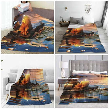 Ultra-Soft Micro Fleece Blanket Candles Meditation Stones Throw Blanket Soft Comfortable Throw Blanket Warm Cozy Plush Blanket Lightweight Fuzzy Blankets for Couch Bed Living Room All Season 60"x50"