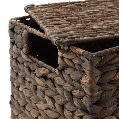 Casafield Set of 3 Water Hyacinth Storage Baskets with Lids, Espresso - Small, Medium, Large Woven Nesting Bins for Bathroom, Bedroom, Closets, Shelves