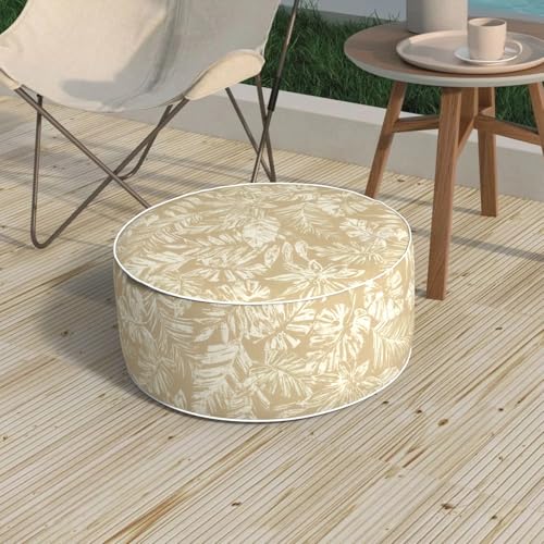 Outdoor Patio Inflatable Ottoman, 21x9 Inch Portable Stool Ottoman with Handle, Round Footrest Stool for Home Garden Camping, Tropical Leaf Oat - color: Tropical Leaf Oat, size: 21"D x 21"W x 9"H