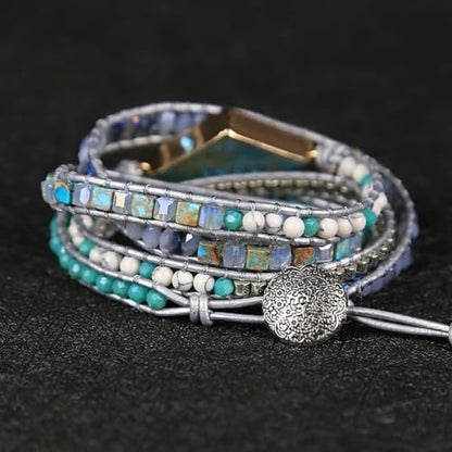 Boho Wrap Bracelet for Women, Handmade Natural Imperial Jasper Multi-Layer Stone Beaded Bracelet, Bohemian Healing Crystal Stone Jewelry Gifts - color: Labradorite #2