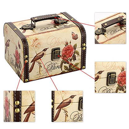 Decorative Treasure Chest Box, Wooden + PU Leather Storage Box for Jewelry Trinkets, Keepsakes box for Girls Women Gifts (Bird + Flower Pattern)