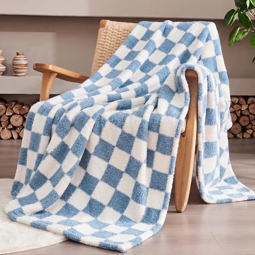 Blue Checkered Throw Blanket, Soft Plush Microfiber Fleece Blanket for Couch Sofa Bed, Cozy Decorative Home Blanket, All Season, 50x70 Inches - color: Blue, size: Throw XL(50"x70")