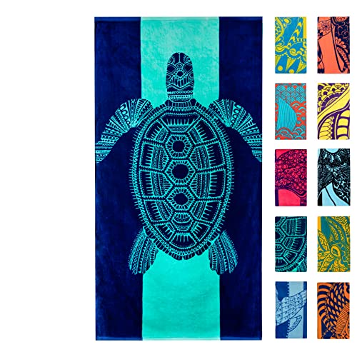 Nova Blue Turtle Beach Towel – Tropical Blue Colors with A Unique Design, Extra Large, XL (34”x 63”) Made from 100% Cotton for Kids & Adults - color: Turtle