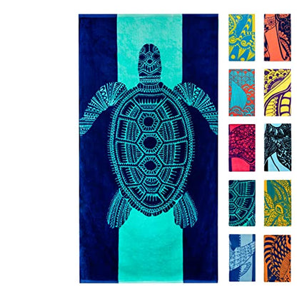 Nova Blue Turtle Beach Towel – Tropical Blue Colors with A Unique Design, Extra Large, XL (34”x 63”) Made from 100% Cotton for Kids & Adults - color: Turtle
