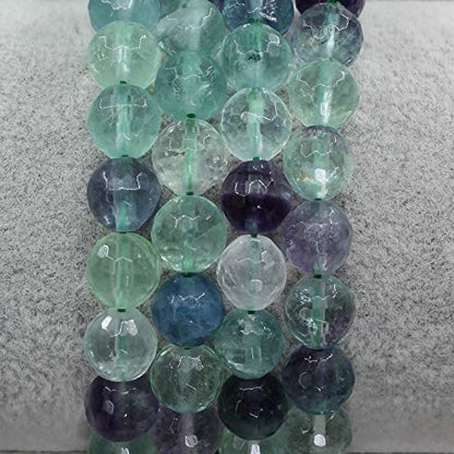 Keleny Gem Semi Precious Gemstones 8mm Natural Stone Round Beads Rock Crystal Jasper Stretch Bracelet 7 Inch Unisex - color: AA Grade Faceted Clear Rainbow Fluorite