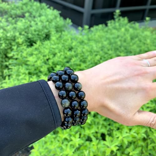 Adabele 1pc Natural Stretch Gemstone Bracelet 10mm (0.39") Bead 7 Inch to 8.5 Inch Healing Crystal Energy Quartz Chakra Jewelry Women Birthday Unisex Gift - color: Golden Obsidian, size: 7 inch