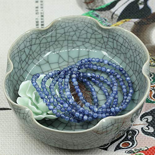 Keleny 4mm Natural Round Beads Gemstones Rock Crystal Stretch Bracelet 7 Inch Unisex - color: Blue Kyanite Crystal