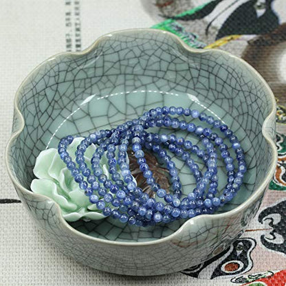 Keleny 4mm Natural Round Beads Gemstones Rock Crystal Stretch Bracelet 7 Inch Unisex - color: Blue Kyanite Crystal