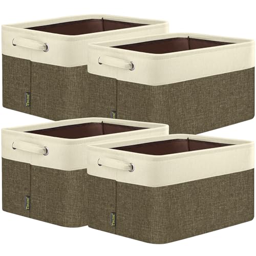 BALEINE 4 Pack Fabric Closet Storage Bins for Shelves, Linen Closet Organizers and Storage, Decorative Baskets for Organizing, Shelf, Clothes, Home, Office (Brown, 14''x10''x8.5'') - color: Brown, size: 4PCS/Medium-14x10x8.5
