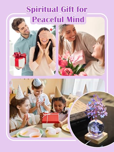 Crystal Tree of Life, 7 Chakra Healing Tree with Multicolor Night Light Crystal Ball for Meditation Relaxation, Spiritual Gift for Women, Mother (3D Mom & Kid Figurines) - color: Mon Kid