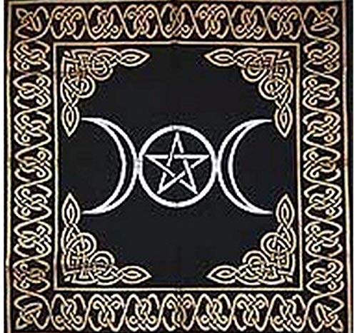 Indian Consigners Altar Cloth Triple Moon Pentagram Triquetra Witchcraft Alter Tarot Spread Top Cloth Wiccan Square Spiritual 24 by 24 Sacred (Triple Moon Pentagram Triquetra Silver) - size: 24" x 24" (Square)