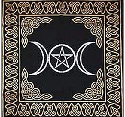 Indian Consigners Altar Cloth Triple Moon Pentagram Triquetra Witchcraft Alter Tarot Spread Top Cloth Wiccan Square Spiritual 24 by 24 Sacred (Triple Moon Pentagram Triquetra Silver) - size: 24" x 24" (Square)