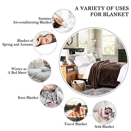 HYSEAS Flannel Fleece Throw Blanket Chocolate - Super Soft Plush Microfiber Solid Blanket for Couch, Bed, Chair, Sofa - Fuzzy Cozy Lightweight - 50x60 Inch - color: Chocolate