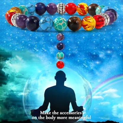 7 Chakra Reiki Healing Beaded Bracelet Stack Natural Stone Beads Bracelet for Anxiety Relief Spiritual Energy Yoga Stackable Jewelry for Women Men Meditation Relax Friendship Gift - color: 7 Chakra Stone
