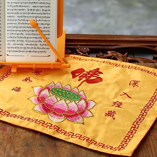 HOMSFOU Brocade Embroidery Buddhist Scripture Packing Cloth Lotus Cover Satin Double Layer Book Protector for Home Office Restaurant Use