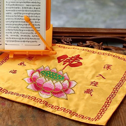 HOMSFOU Brocade Embroidery Buddhist Scripture Packing Cloth Lotus Cover Satin Double Layer Book Protector for Home Office Restaurant Use