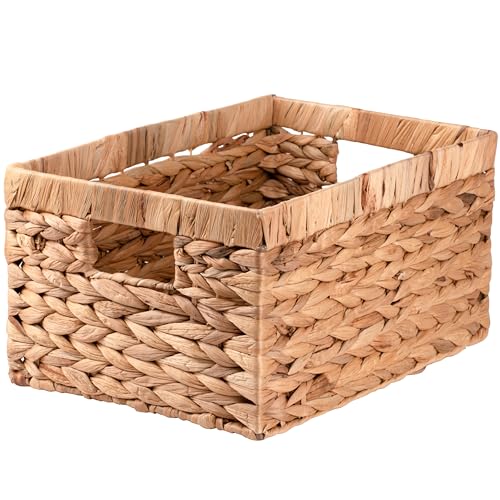 Handwoven Wicker Storage Basket with Built-In Handles - Decorative Rectangle Organizer Bin for Shelves, Closet, Bathroom, Kitchen & Living Room - Durable Eco-Friendly Storage Solution (Medium 1-Pack) - size: Medium 1-Pack