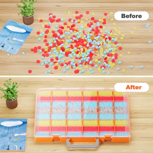 48 Grids Large Plastic Organizer Box with Adjustable Dividers, Beads Storage Containers Compartment Tackle Box Case for Crafts Hobby Small Parts Fishing Seeds Jewelry (Orange) - size: Orange-1P