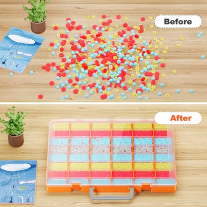 48 Grids Large Plastic Organizer Box with Adjustable Dividers, Beads Storage Containers Compartment Tackle Box Case for Crafts Hobby Small Parts Fishing Seeds Jewelry (Orange) - size: Orange-1P