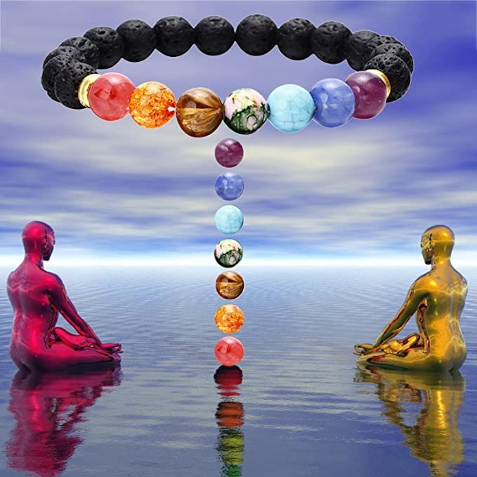 Healing Crystals Bracelet Handmade Natural Gemstones Beads Elastic Natural Stone Yoga Beads Bracelet Heart-Shaped, Modern Artisanal Beaded Unisex 7.6 inches Turquoise - color: Gold