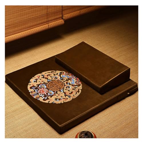 Square Meditation Cushion Mat Set with Washable Cotton Linen Cover, Larger Thick Yoga Mat Bolster Floor Pillows Seating for Adults Meditation Accessories coffee-60CM - color: Coffee, size: 60CM