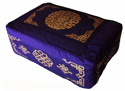 Meditation Cushion - Rectangular Zafu Buckwheat and Kapok Fill Longevity Dharma Key Purple - color: Purle Longevity Dharma Key