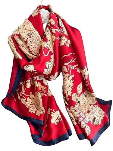 Large Shawl Scarf For Women Lightweight Wraps Silky Headscarf Long Sunscreen Scarfs - color: T13 Red Apricot / 70"x 35"