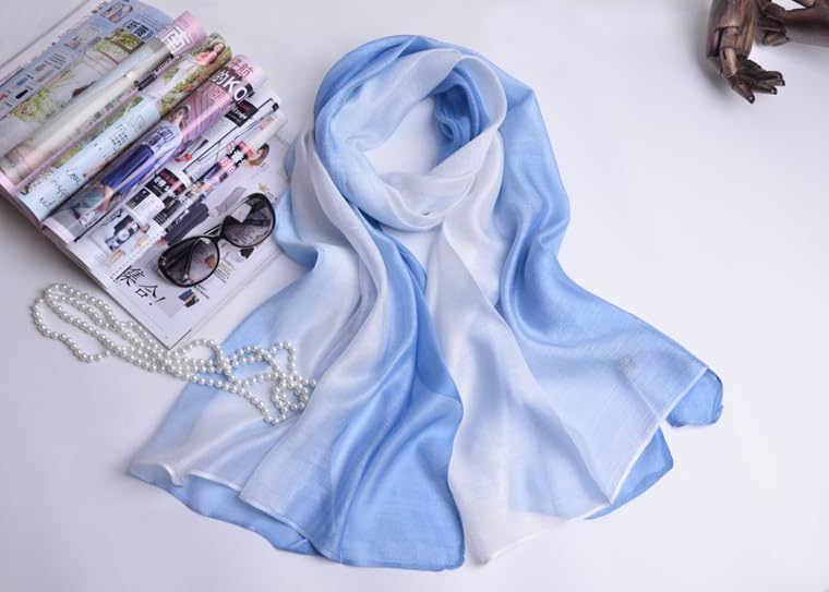 Cotton Silk Scarf Elegant Soft Wraps Color Shade Scarves for Women - color: Gradient - Light Sky Blue