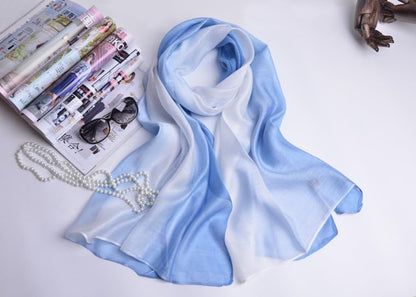 Cotton Silk Scarf Elegant Soft Wraps Color Shade Scarves for Women - color: Gradient - Light Sky Blue