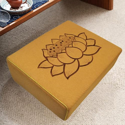 Meditation Pillow with Lotus Design for Yoga and Outdoor Activities, Yellow