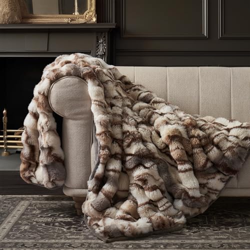 EverGrace Ultra Soft Luxury Fluffy Faux Rabbit Fur Throw Blanket, Thick Warm Bubble Throw for Bed, Cozy Plush Reversible Blankets for Couch, Chair, Sofa, Beige & Gray, 60x80 Inches - color: Marble Beige & Grey Chocolate, size: 60"x80"