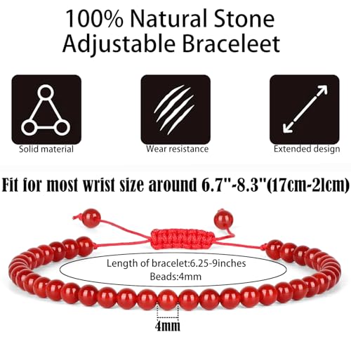 QOGIR Handmade Healing Bracelet,6mm Natural Gem Stone Bracelet rope bracelet - color: Carnelian( Vitality and Energy), size: 4mm