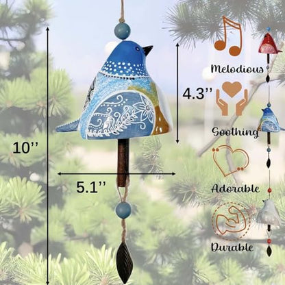 Cute Ceramic Wind Chimes for Outside and Indoor, Memorial Windchime with Soothing Melodic Tones, Gifts for Mom, Garden Patio Balcony Home Decor Hanging Windchimes (Single Bird-Silver)