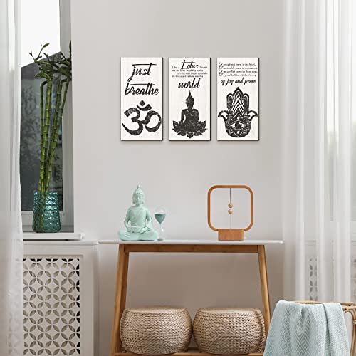 Blulu 3 Pcs Buddha Wall Art Spiritual Buddha Quotes Wall Decor Meditation Zen Wooden Hanging Sign Decor for Meditation Room Home Yoga Living Room Bedroom Office Buddhist Decorations