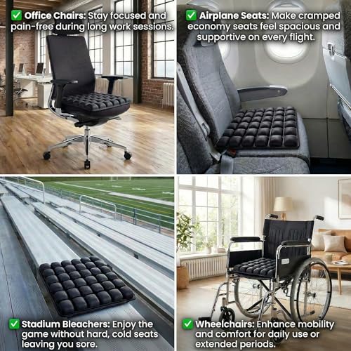 Inflatable Seat Cushion – Breathable, Pressure-Relieving Air Cushion, No Pump Needed, Ideal for Airplane Travel, Office, Car, Wheelchair & Camping – Lightweight, Foldable & Portable (Black)