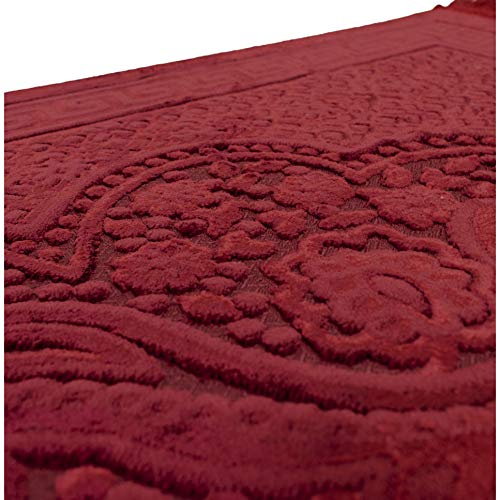 Modefa Luxury Velvet Prayer Rug with Prayer Beads | Soft Elegant Muslim Turkish Janamaz Sajada Carpet for Men and Women | Plain Solid Prayer Mat Ramadan Eid Gift - Paisley (Red) - color: Red
