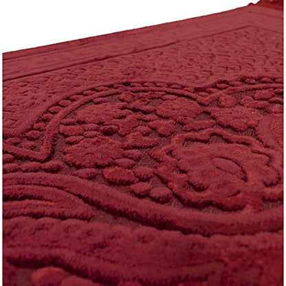 Modefa Luxury Velvet Prayer Rug with Prayer Beads | Soft Elegant Muslim Turkish Janamaz Sajada Carpet for Men and Women | Plain Solid Prayer Mat Ramadan Eid Gift - Paisley (Red) - color: Red