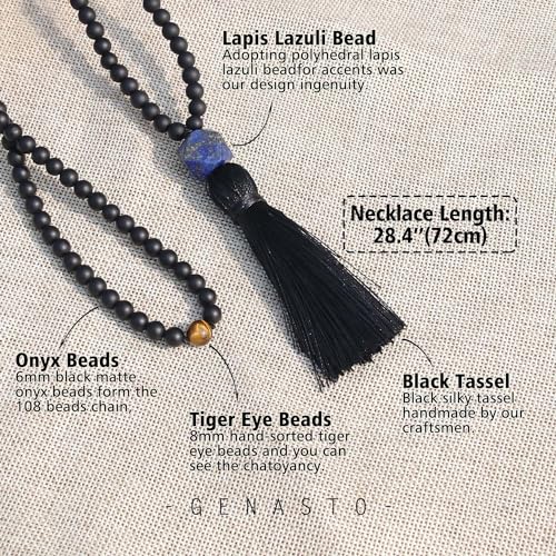 Mala Prayer Beads Necklace for Men - Protection Healing Crystal Beaded Necklace Japa Mala Necklaces with Tassel Natural Stone Jewelry for Meditation and Yoga