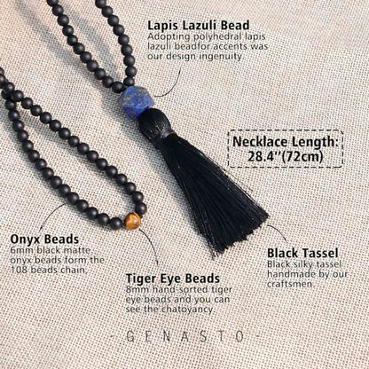 Mala Prayer Beads Necklace for Men - Protection Healing Crystal Beaded Necklace Japa Mala Necklaces with Tassel Natural Stone Jewelry for Meditation and Yoga