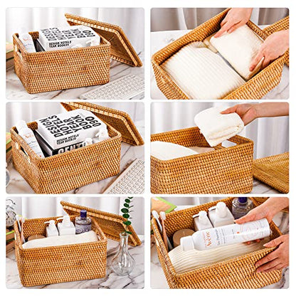 Rattan Basket With Lid, Large Lidded Basket For Storage(18.9" L×15.35"W×14.17"H) - size: 18.9"×15.35"×14.17"