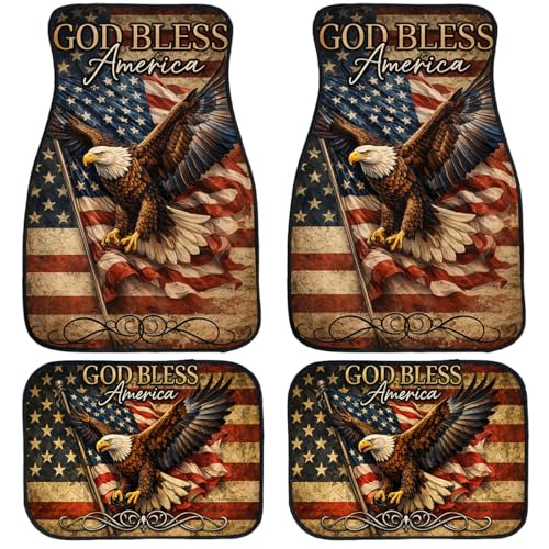 4 Piece God Bless America Car Floor Mats Full Sets America Flag Bald Eagle Patriotic Automotive Foot Mats Rugs Carpet for Car Non-Slip Auto Car Accessories Universal Fit Car Accessories for Truck - color: God Bless America