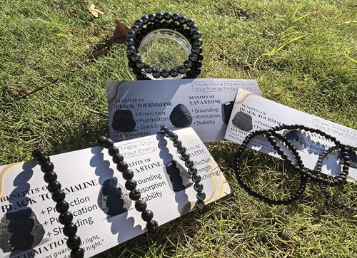4mm 6mm 8mm Healing Crystal Bracelets for Women Men Natural Stone Beaded Stretch Bracelet Handmade Gemstone Reiki Spiritual Jewelry Gifts - color: Tourmaline+Lava+Hematite-Empath Protection, size: 4mm