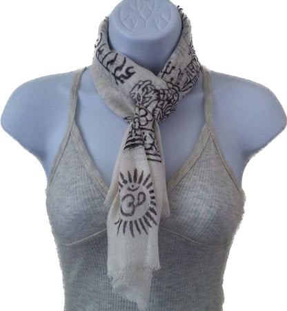 Karma Handicrafts Om Meditation Yoga Harye Ram Prayer Scarf Cotton Scarves Nepal - color: White - Black