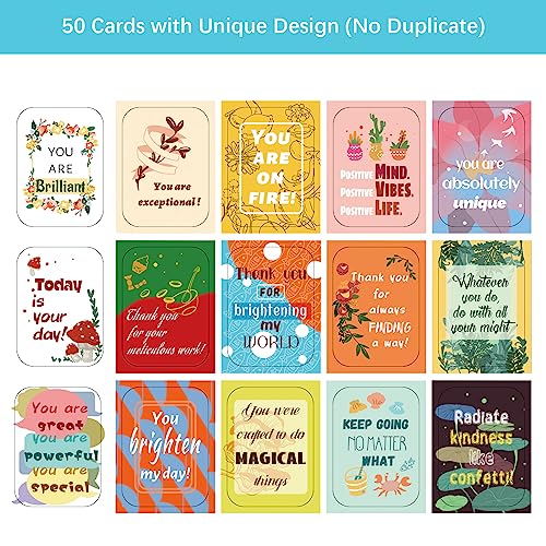 50 Unique Inspirational Cards, Motivational Kindness Mini Note Cards with Encouragement Quotes, Appreciation, Gratitude, Positive Affirmations Cards for Employees, Coworkers, and Kids - color: Inspirational Cards