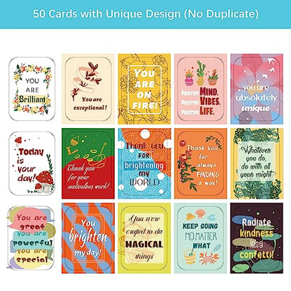 50 Unique Inspirational Cards, Motivational Kindness Mini Note Cards with Encouragement Quotes, Appreciation, Gratitude, Positive Affirmations Cards for Employees, Coworkers, and Kids - color: Inspirational Cards