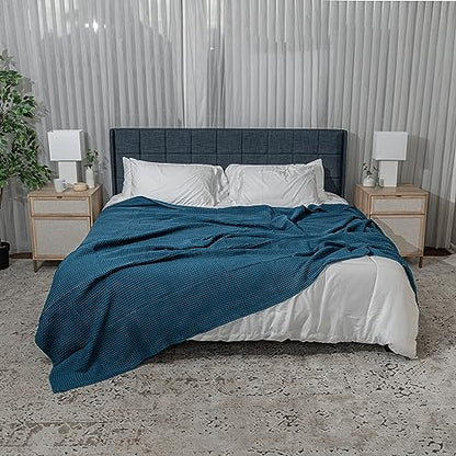 Comfy Cubs 100% Cotton Waffle Weave Throw Blanket Breathable Skin-Friendly Soft Lightweight Blankets - Perfect Warm Textured Blanket Layer - Size for Couch Bed & Sofa (Neptune, 50" X 60") - color: Neptune, size: 50" X 60"