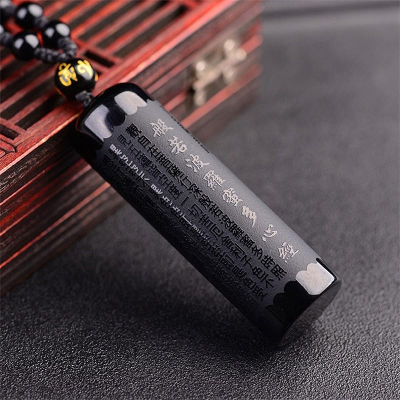 1Pcs Black Obsidian Buddha Pendant Prajna Paramita Sutra Buddha Necklace Pendant Beads Chain